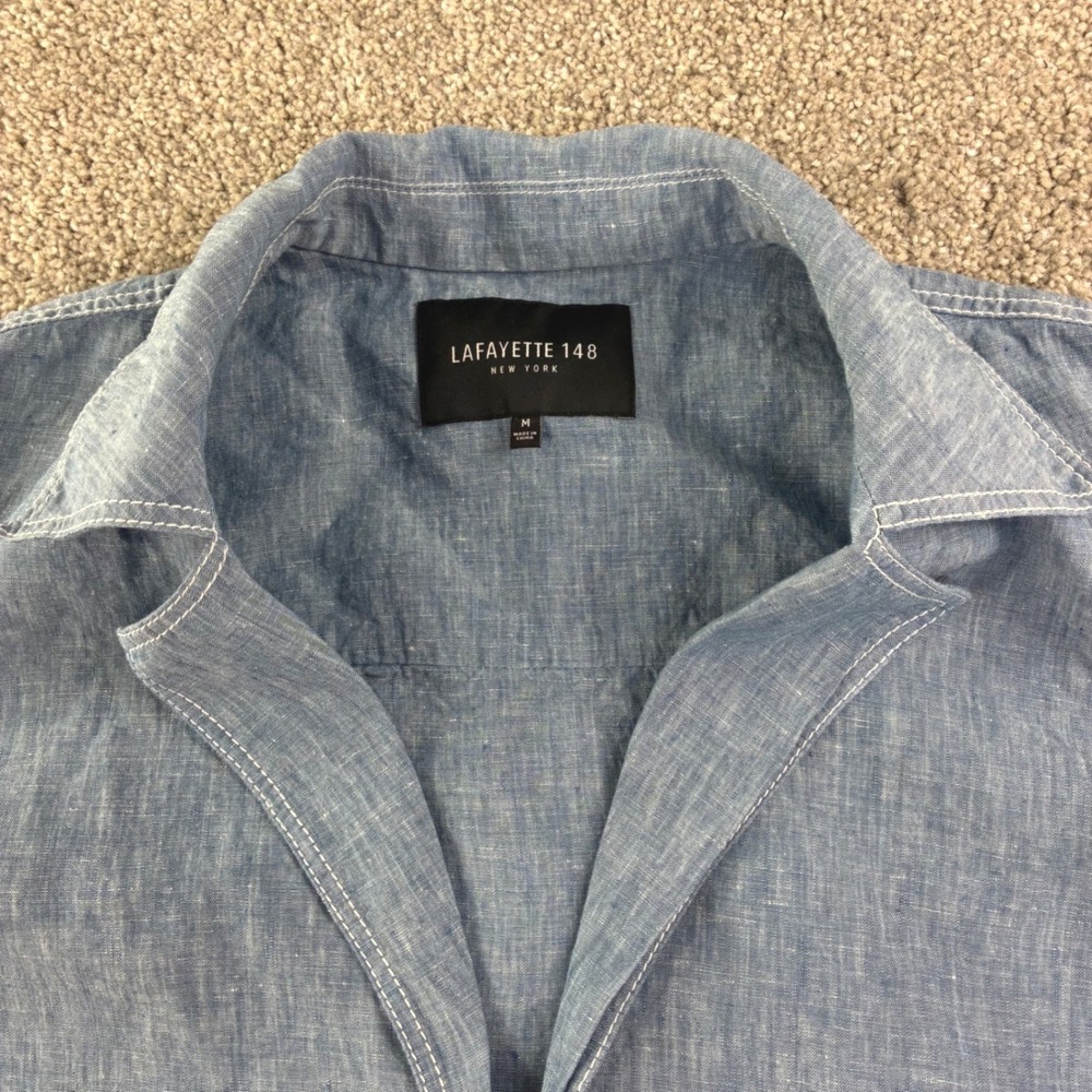 Lafayette 148 New York Gant Italian Linen Tie‎ Cuff Open Front Jacket Med Luxury